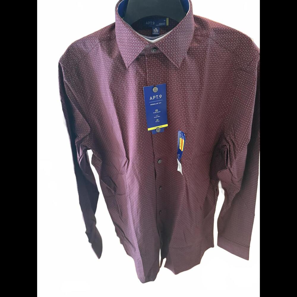 APT.9 Men's Regular Fit Dress Shirt - Burgundy Pattern 15-15.5 34/35